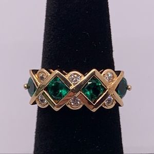 Gold plated 925 green quartz and clear CZ ring